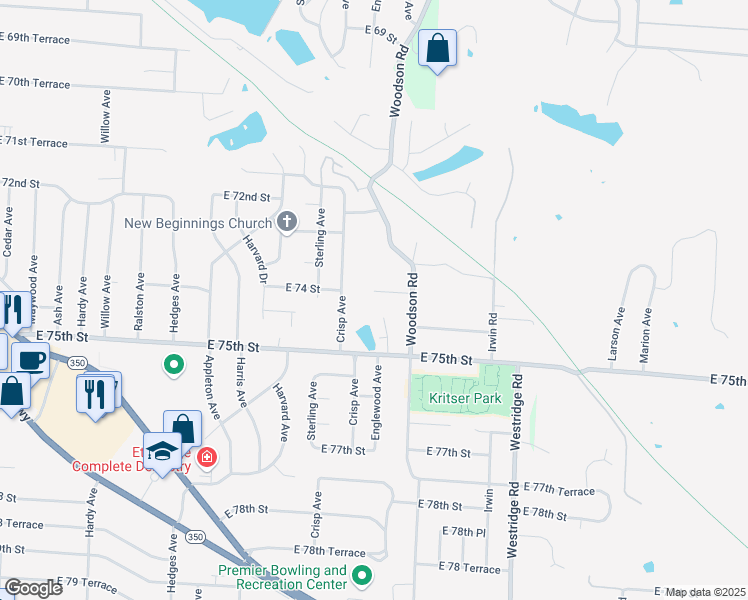 map of restaurants, bars, coffee shops, grocery stores, and more near 11509 East 74th Street Court in Raytown