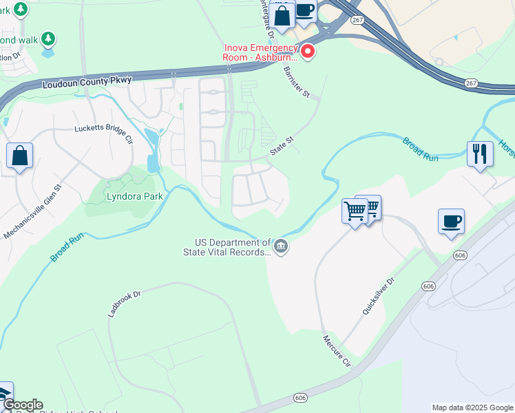 map of restaurants, bars, coffee shops, grocery stores, and more near 43859 Chadwick Terrace in Ashburn
