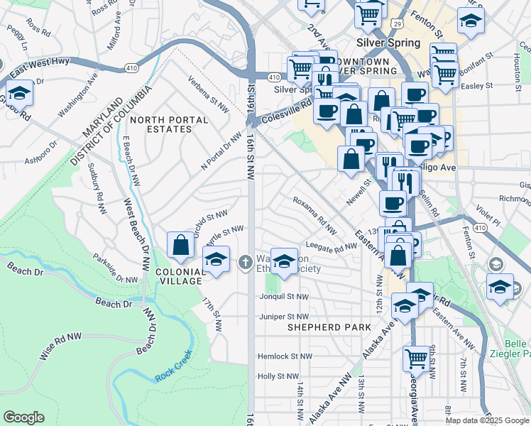 map of restaurants, bars, coffee shops, grocery stores, and more near 1500 Northgate Road Northwest in Washington