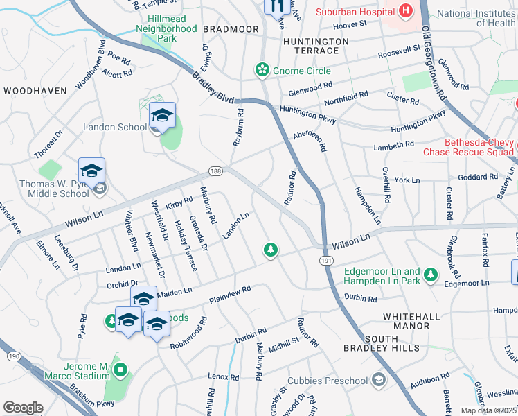 map of restaurants, bars, coffee shops, grocery stores, and more near 7725 Oldchester Road in Bethesda