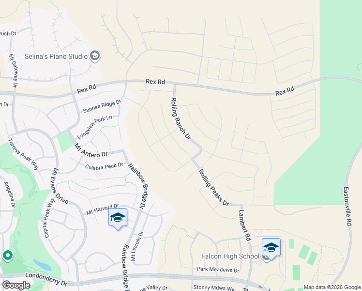 map of restaurants, bars, coffee shops, grocery stores, and more near 10758 Rolling Peaks Drive in Elbert