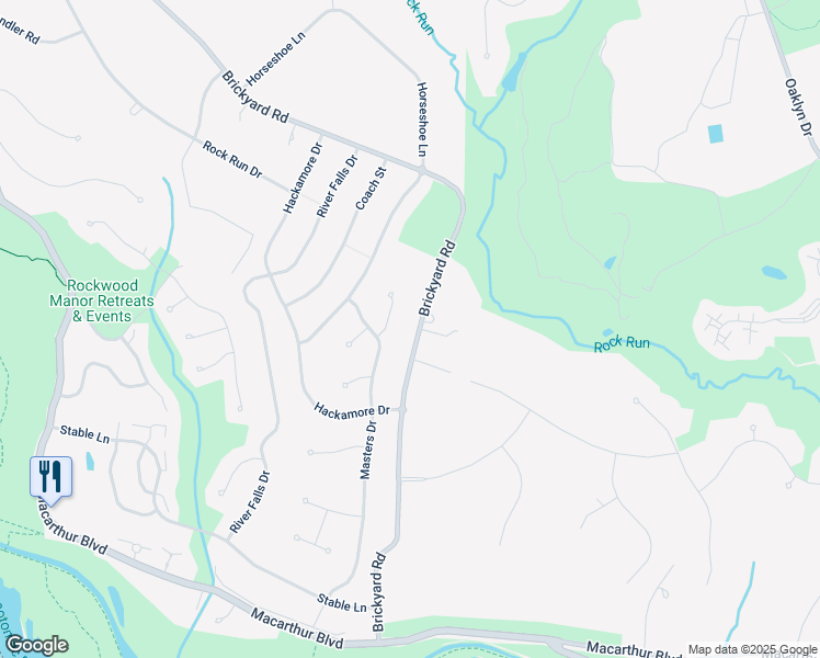 map of restaurants, bars, coffee shops, grocery stores, and more near 7708 Brickyard Road in Rockville