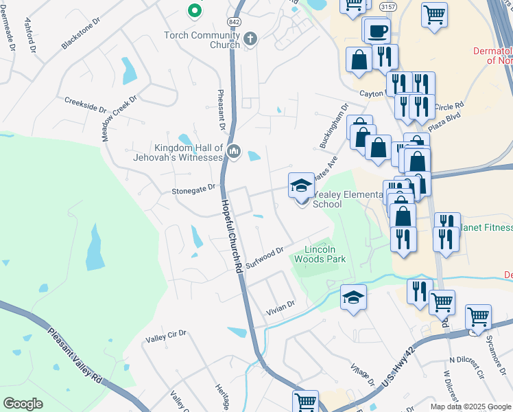 map of restaurants, bars, coffee shops, grocery stores, and more near 21 Lakeshore Drive in Florence
