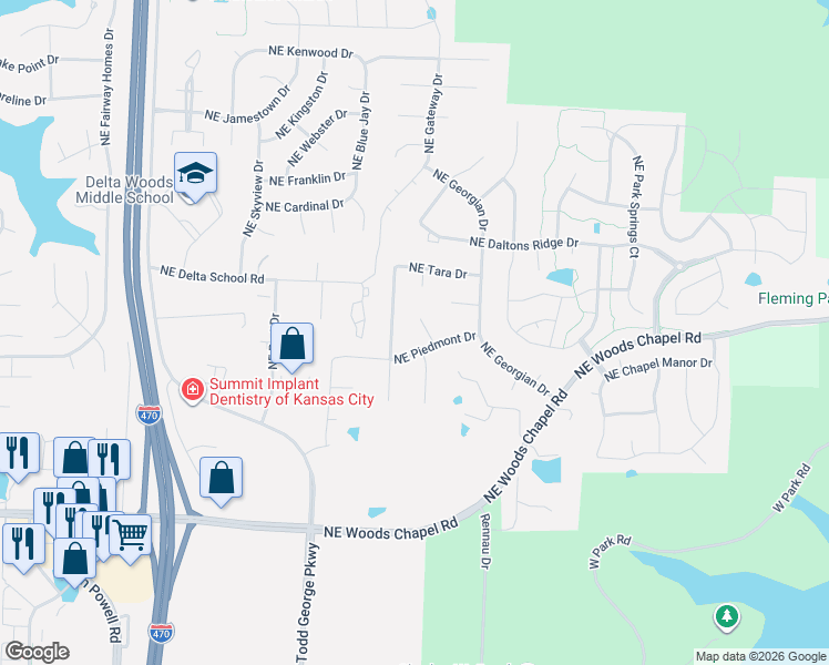 map of restaurants, bars, coffee shops, grocery stores, and more near 4205 Northeast Suwannee Drive in Lee's Summit