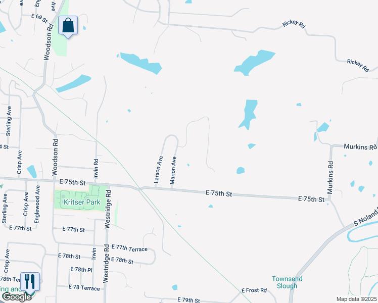 map of restaurants, bars, coffee shops, grocery stores, and more near 12622 East 75th Street in Kansas City