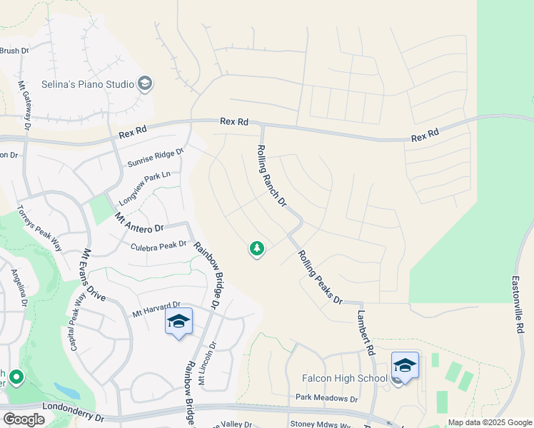 map of restaurants, bars, coffee shops, grocery stores, and more near 10758 Rolling Peaks Drive in Elbert