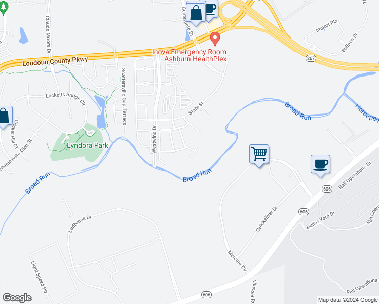 map of restaurants, bars, coffee shops, grocery stores, and more near 22709 Simonet Blanc Terrace in Ashburn