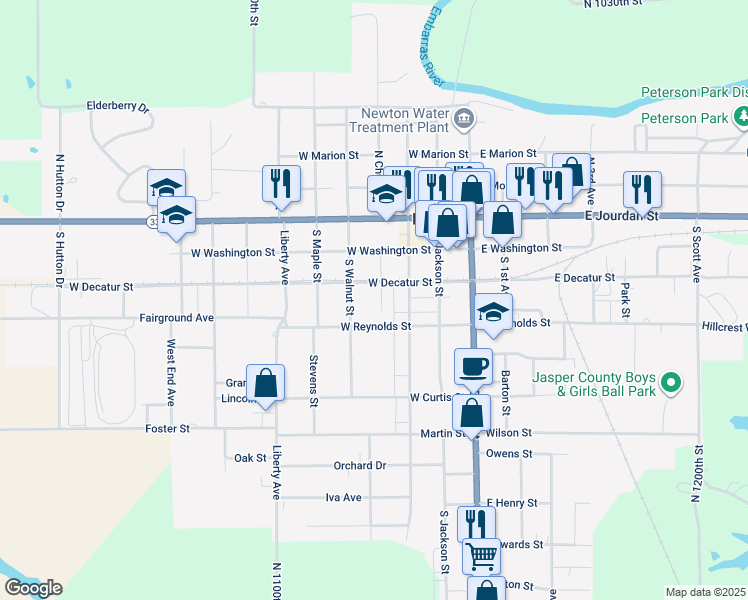 map of restaurants, bars, coffee shops, grocery stores, and more near 301-311 South Church Street in Newton