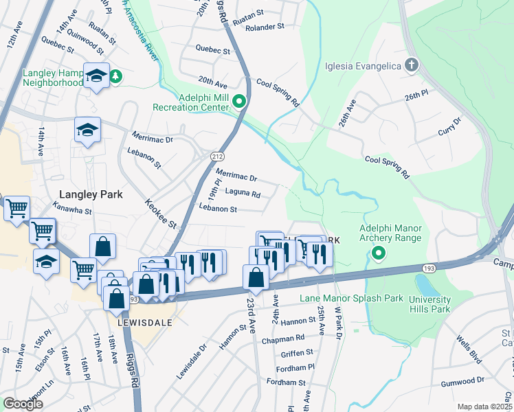 map of restaurants, bars, coffee shops, grocery stores, and more near 1938 Lebanon St in Hyattsville
