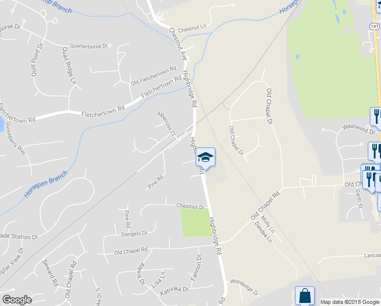 map of restaurants, bars, coffee shops, grocery stores, and more near 7104 High Bridge Rd in Bowie