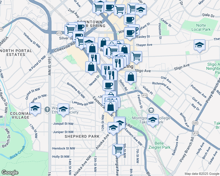 map of restaurants, bars, coffee shops, grocery stores, and more near 101 Independence Avenue Southeast in Washington