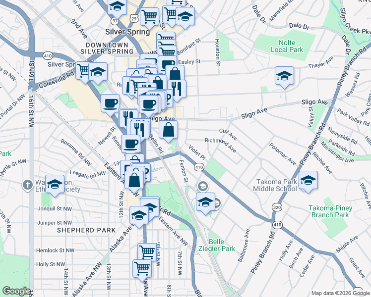 map of restaurants, bars, coffee shops, grocery stores, and more near 101 Independence Avenue Southeast in Washington