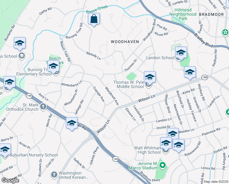 map of restaurants, bars, coffee shops, grocery stores, and more near 6610 Tranford Drive in Bethesda