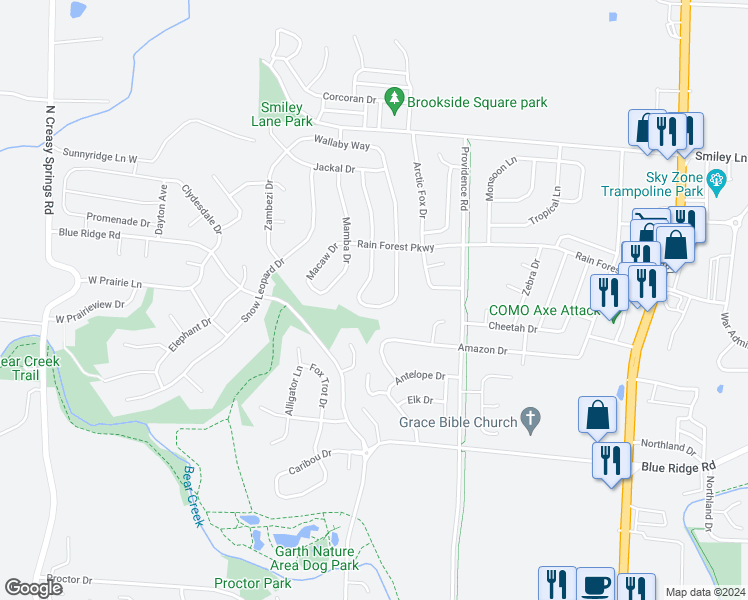 map of restaurants, bars, coffee shops, grocery stores, and more near 3601 Jungle Tree Drive in Columbia