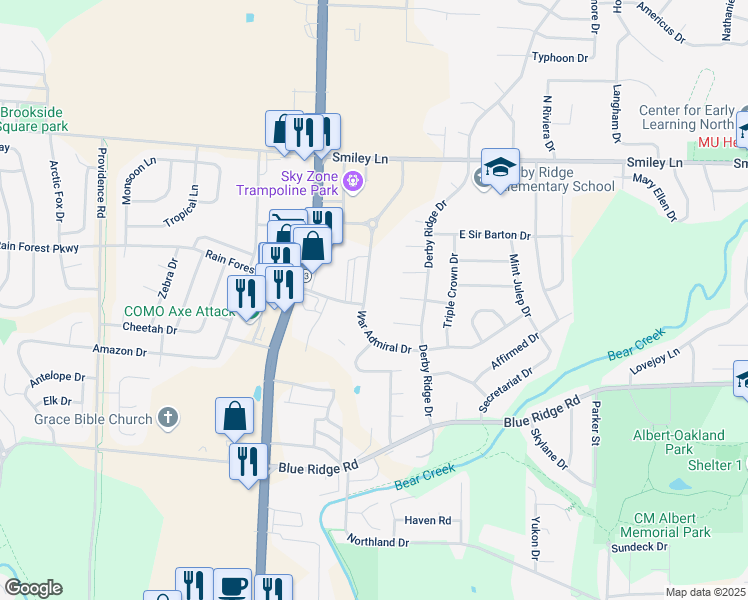 map of restaurants, bars, coffee shops, grocery stores, and more near 1116 Kennesaw Ridge Road in Columbia
