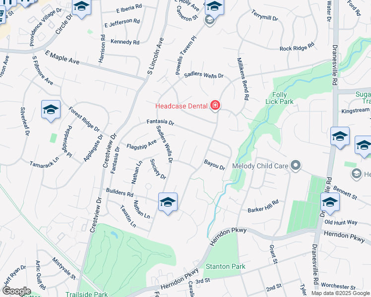 map of restaurants, bars, coffee shops, grocery stores, and more near 1609 Sadlers Wells Court in Herndon