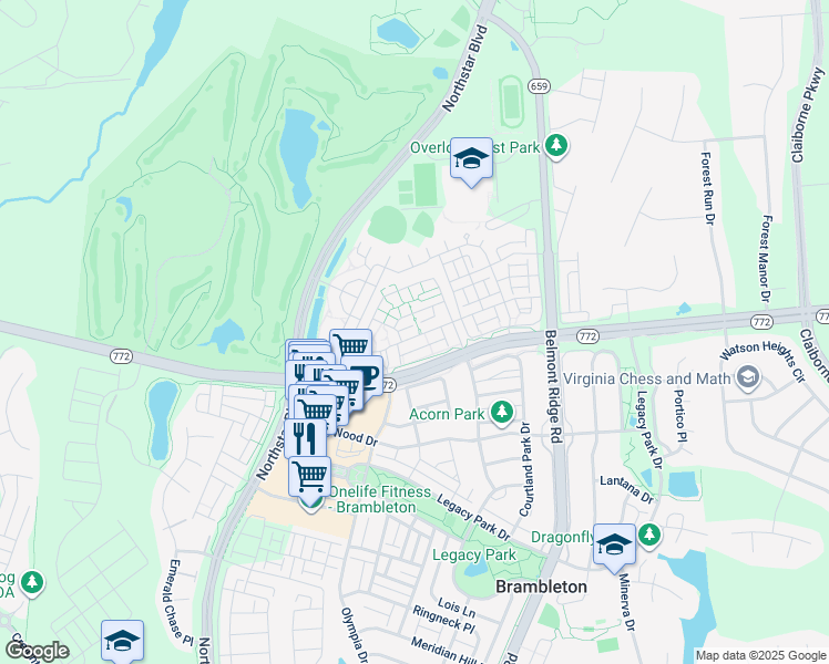 map of restaurants, bars, coffee shops, grocery stores, and more near 42472 Hollyhock Terrace in Ashburn