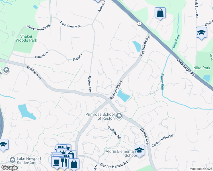 map of restaurants, bars, coffee shops, grocery stores, and more near 11444 Heritage Commons Way in Reston