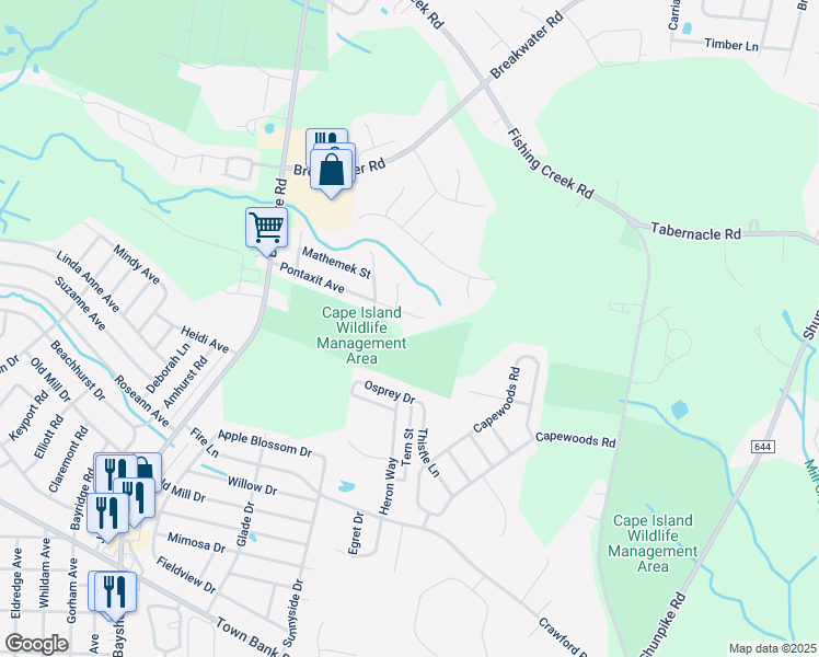 map of restaurants, bars, coffee shops, grocery stores, and more near 210 Pontaxit Avenue in Cape May