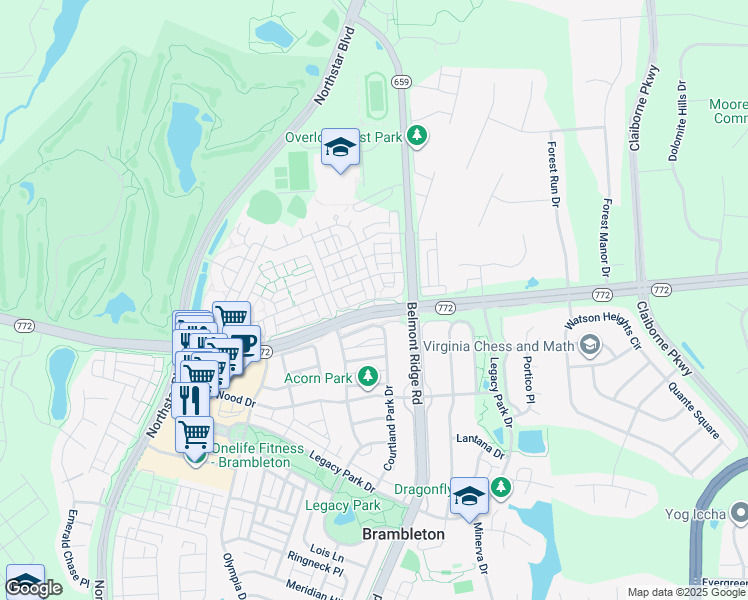 map of restaurants, bars, coffee shops, grocery stores, and more near 22793 Settlers Trail Terrace in Ashburn