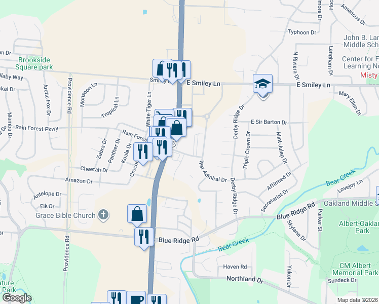 map of restaurants, bars, coffee shops, grocery stores, and more near 1100 Kennesaw Ridge Road in Columbia