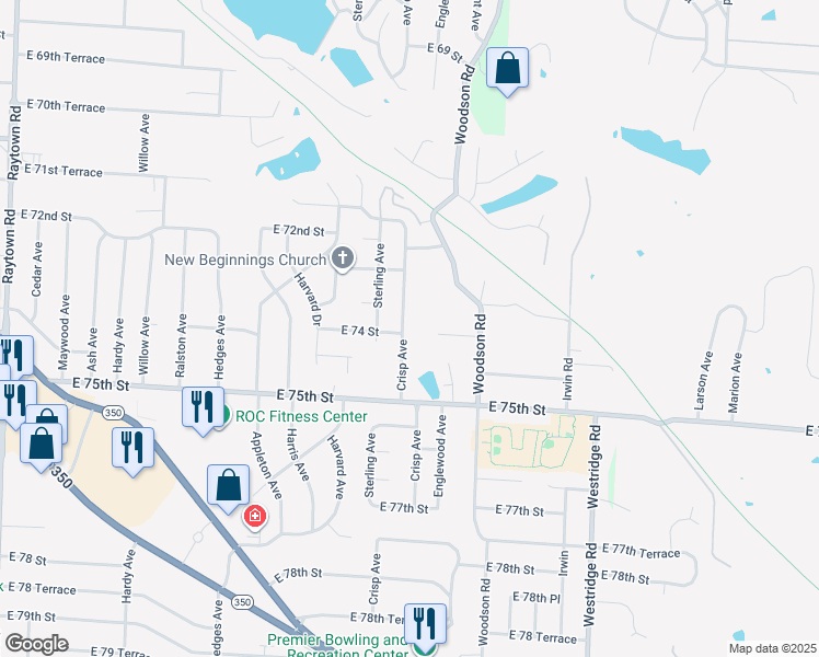 map of restaurants, bars, coffee shops, grocery stores, and more near 11209 East 74 Street in Raytown