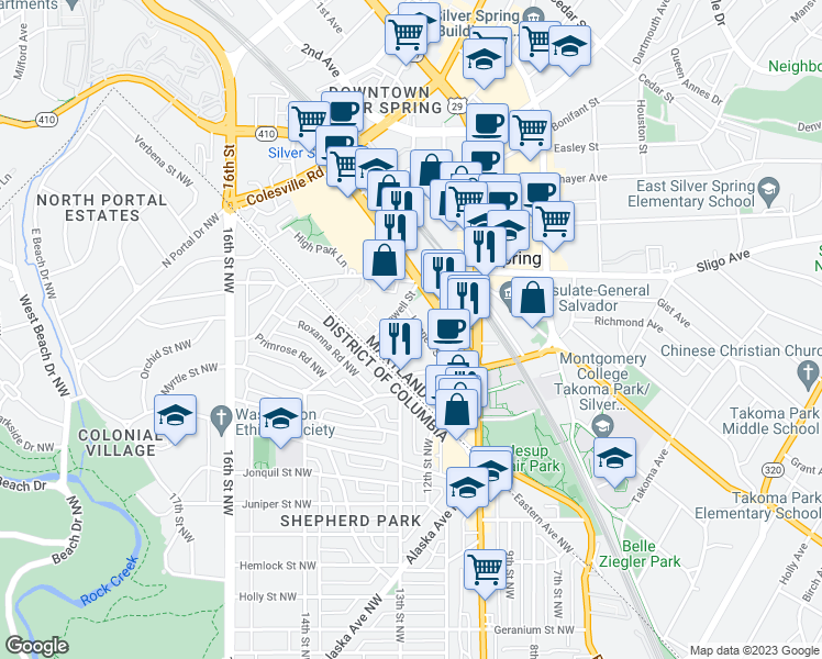 map of restaurants, bars, coffee shops, grocery stores, and more near 101 Independence Avenue Southeast in Washington