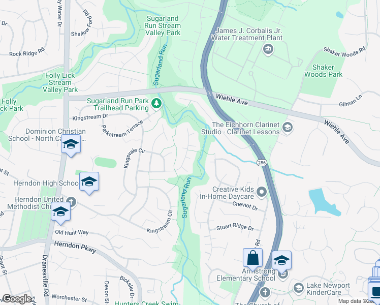 map of restaurants, bars, coffee shops, grocery stores, and more near 12125 Eddyspark Drive in Herndon