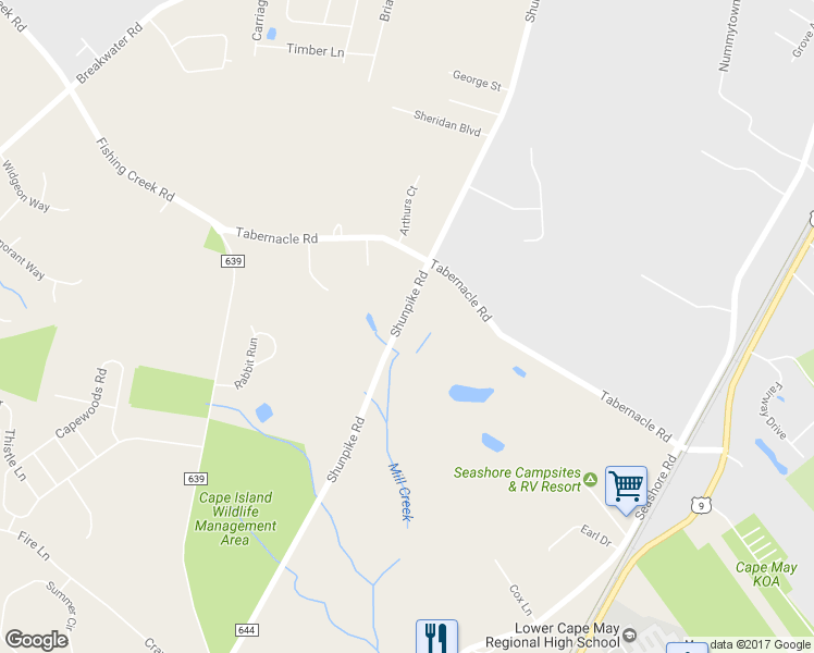 map of restaurants, bars, coffee shops, grocery stores, and more near 713 Shunpike Road in Cape May