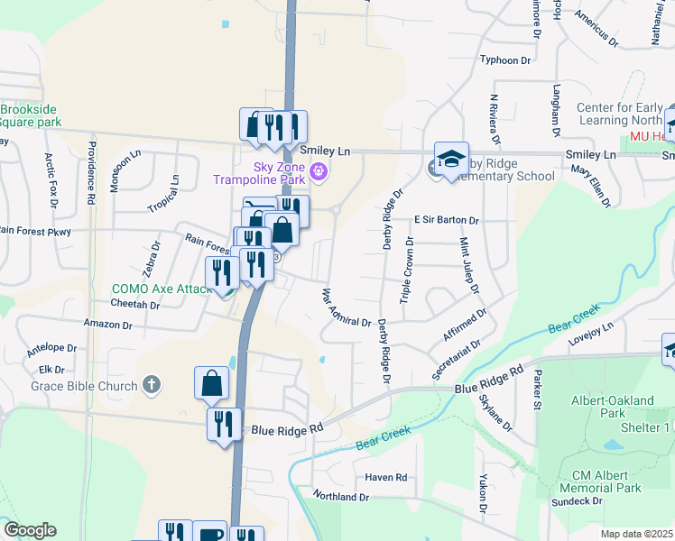 map of restaurants, bars, coffee shops, grocery stores, and more near 1116 Kennesaw Ridge Road in Columbia