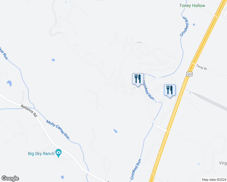 map of restaurants, bars, coffee shops, grocery stores, and more near 17 Driver Square in Front Royal