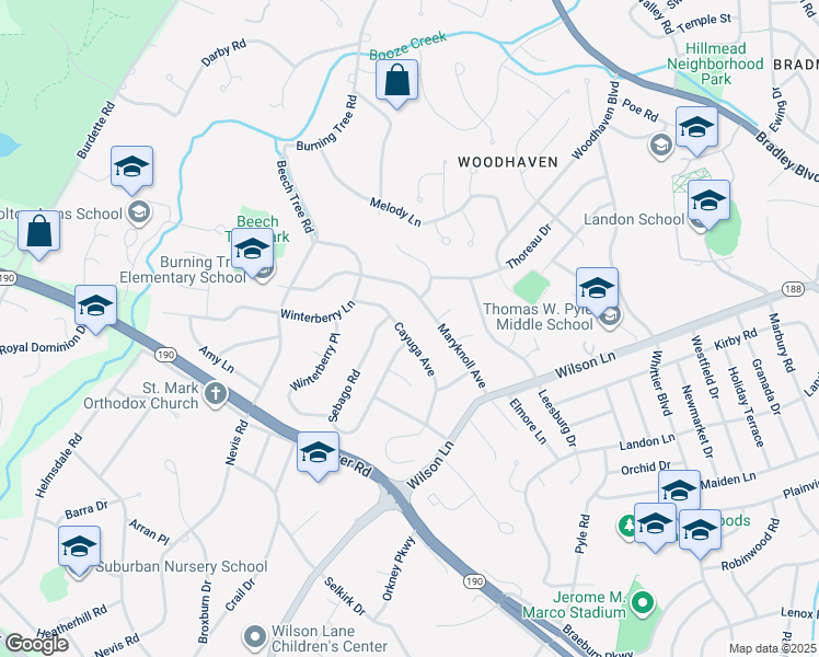 map of restaurants, bars, coffee shops, grocery stores, and more near 7805 Cayuga Avenue in Bethesda