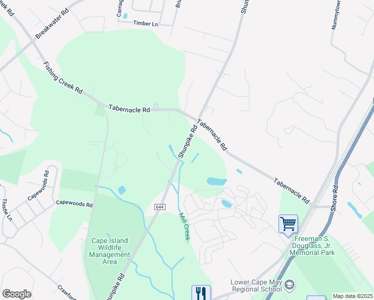 map of restaurants, bars, coffee shops, grocery stores, and more near 713 Shunpike Road in Cape May