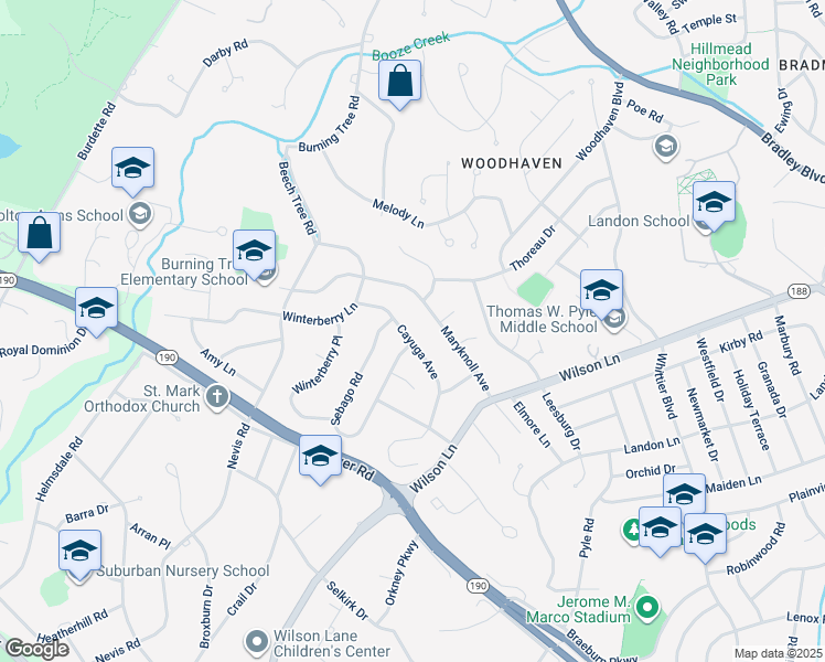 map of restaurants, bars, coffee shops, grocery stores, and more near 7805 Cayuga Avenue in Bethesda