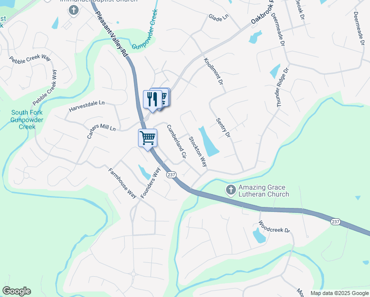 map of restaurants, bars, coffee shops, grocery stores, and more near 7453 Cumberland Circle in Florence