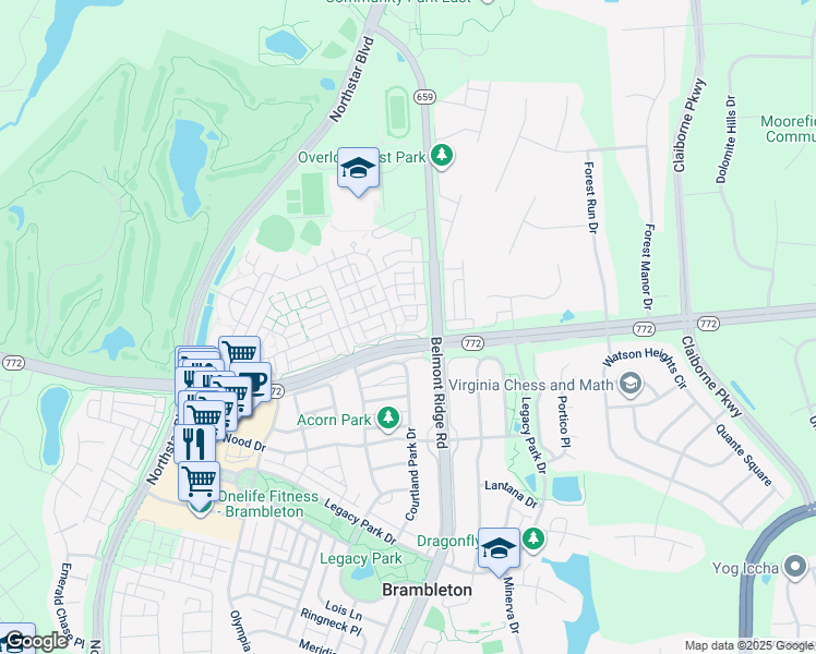 map of restaurants, bars, coffee shops, grocery stores, and more near 22787 Settlers Trail Terrace in Ashburn