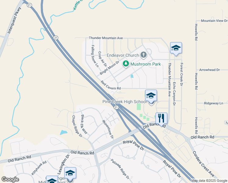 map of restaurants, bars, coffee shops, grocery stores, and more near 10990 Dusk Sky Point in Colorado Springs