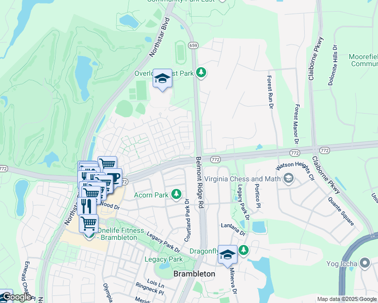 map of restaurants, bars, coffee shops, grocery stores, and more near 22787 Settlers Trail Terrace in Ashburn