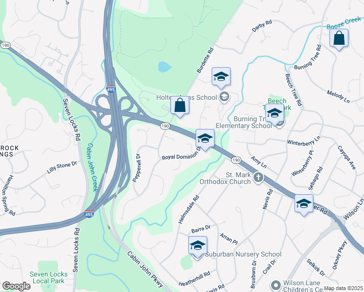 map of restaurants, bars, coffee shops, grocery stores, and more near 7927 Jensen Place in Bethesda