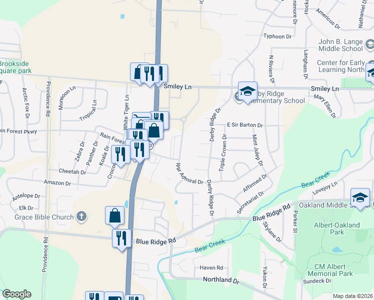 map of restaurants, bars, coffee shops, grocery stores, and more near 3800 Saddlebrook Place in Columbia