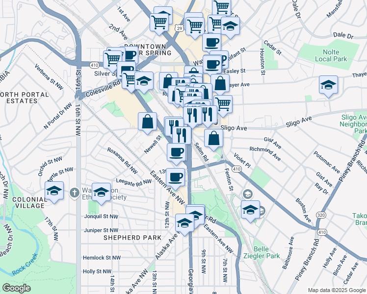 map of restaurants, bars, coffee shops, grocery stores, and more near 101 Independence Avenue Southeast in Washington