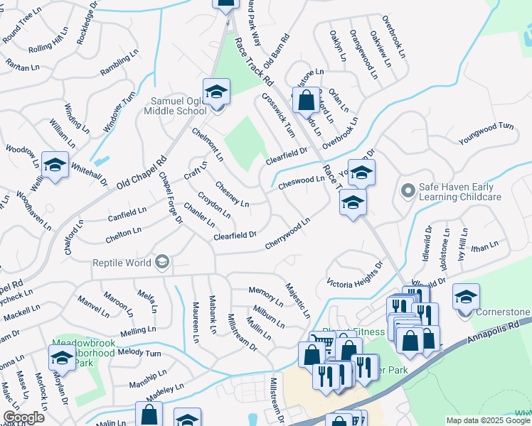 map of restaurants, bars, coffee shops, grocery stores, and more near 12720 Clearfield Drive in Bowie