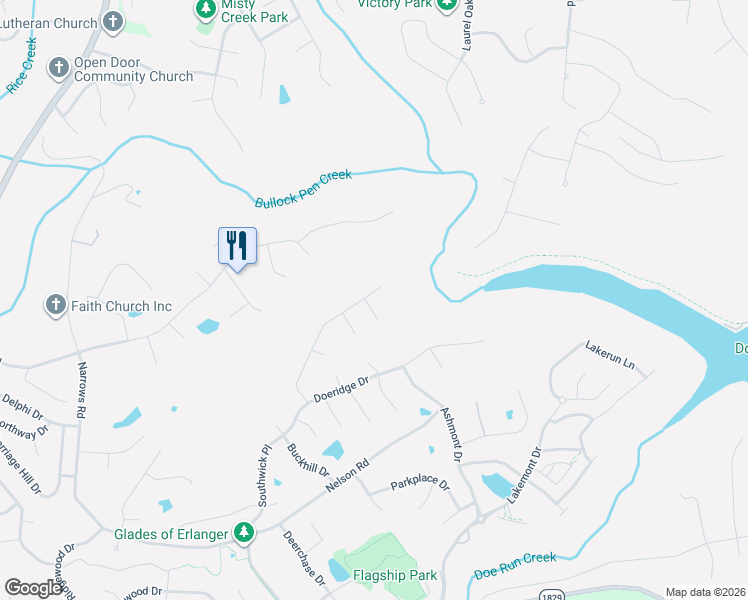 map of restaurants, bars, coffee shops, grocery stores, and more near 3824 Deertrail Drive in Erlanger