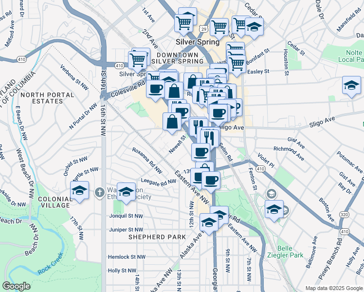 map of restaurants, bars, coffee shops, grocery stores, and more near 101 Independence Avenue Southeast in Washington