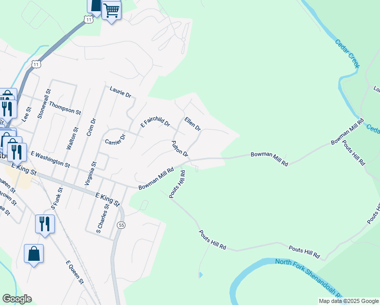 map of restaurants, bars, coffee shops, grocery stores, and more near 606 Christiansen Drive in Strasburg