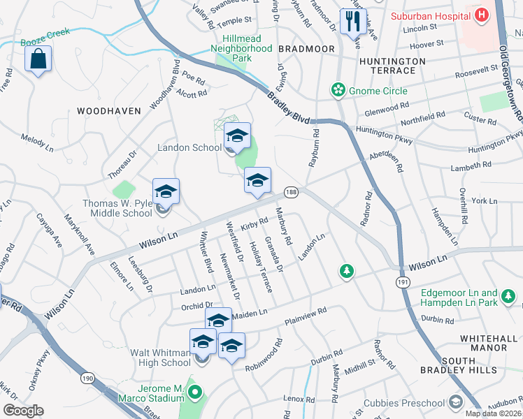 map of restaurants, bars, coffee shops, grocery stores, and more near 6106 Wilson Lane in Bethesda