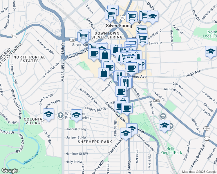 map of restaurants, bars, coffee shops, grocery stores, and more near 101 Independence Avenue Southeast in Washington