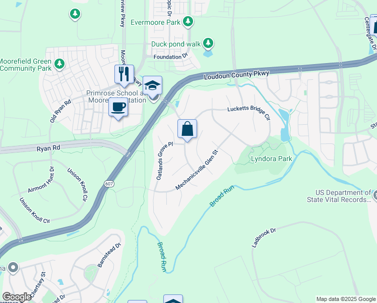 map of restaurants, bars, coffee shops, grocery stores, and more near 43457 Lucketts Bridge Circle in Ashburn
