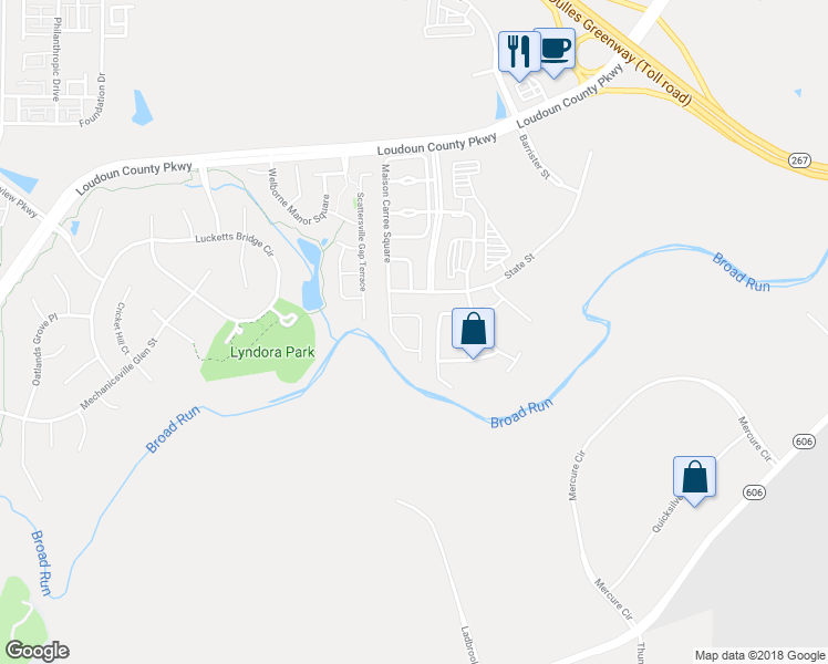 map of restaurants, bars, coffee shops, grocery stores, and more near 43823 Tattinger Terrace in Ashburn