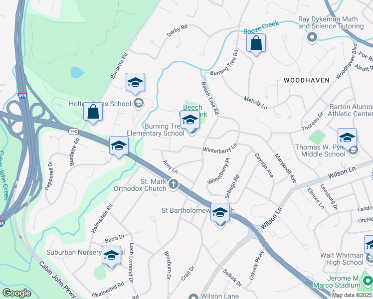 map of restaurants, bars, coffee shops, grocery stores, and more near 7010 Winterberry Lane in Bethesda